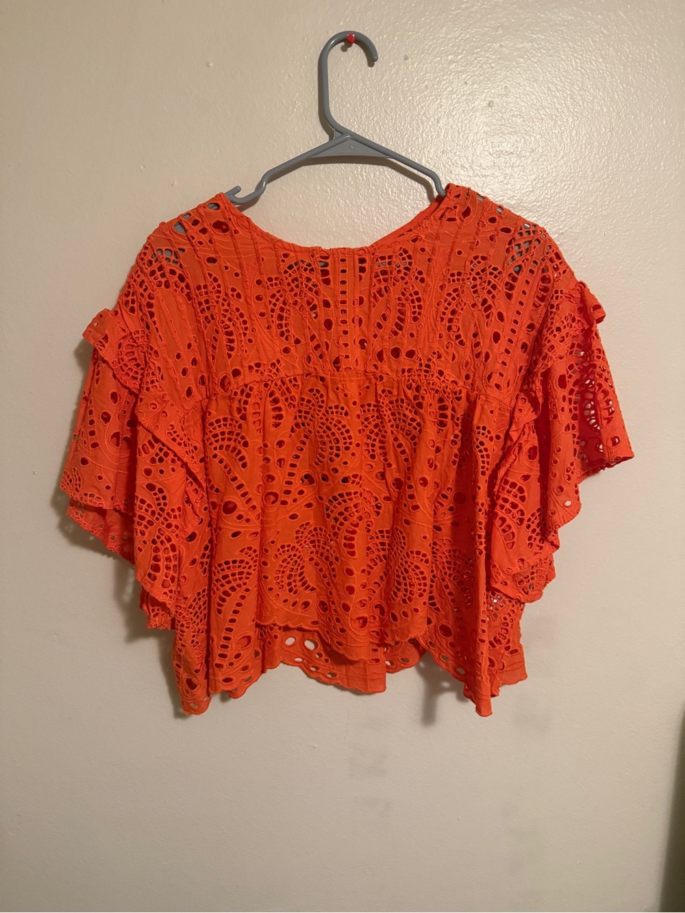 FARM Rio Orange Eyelet Ruffle Tunic Top - Picture 2 of 3